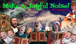 The 2010 Hughes Rees holiday card with many noisy characters singing